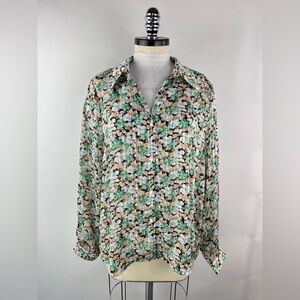 💚 3498. Button Front Sheer Floral Blouse